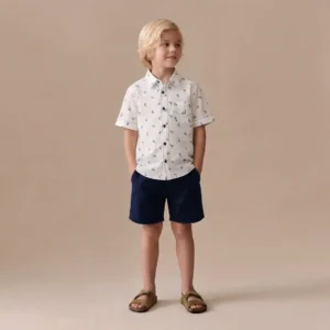 Ensemble Garçon Chemise Palmier & Short Bleu Marine