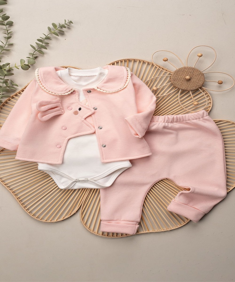 Ensemble bébé fille en maille – Rose poudré – Image 2