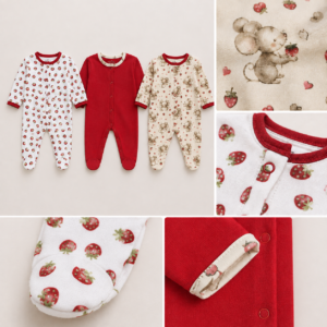 Grenouillères bébé fraises et souris