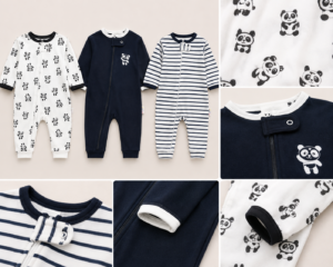 Lot de 3 Grenouillères Bébé Garçon – Panda & Rayures