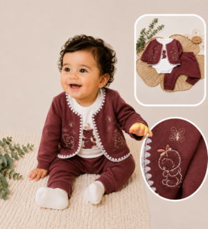 Ensemble bébé fille à cardigan brodé – Bordeaux