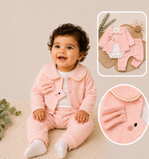Ensemble bébé fille en maille – Rose poudré
