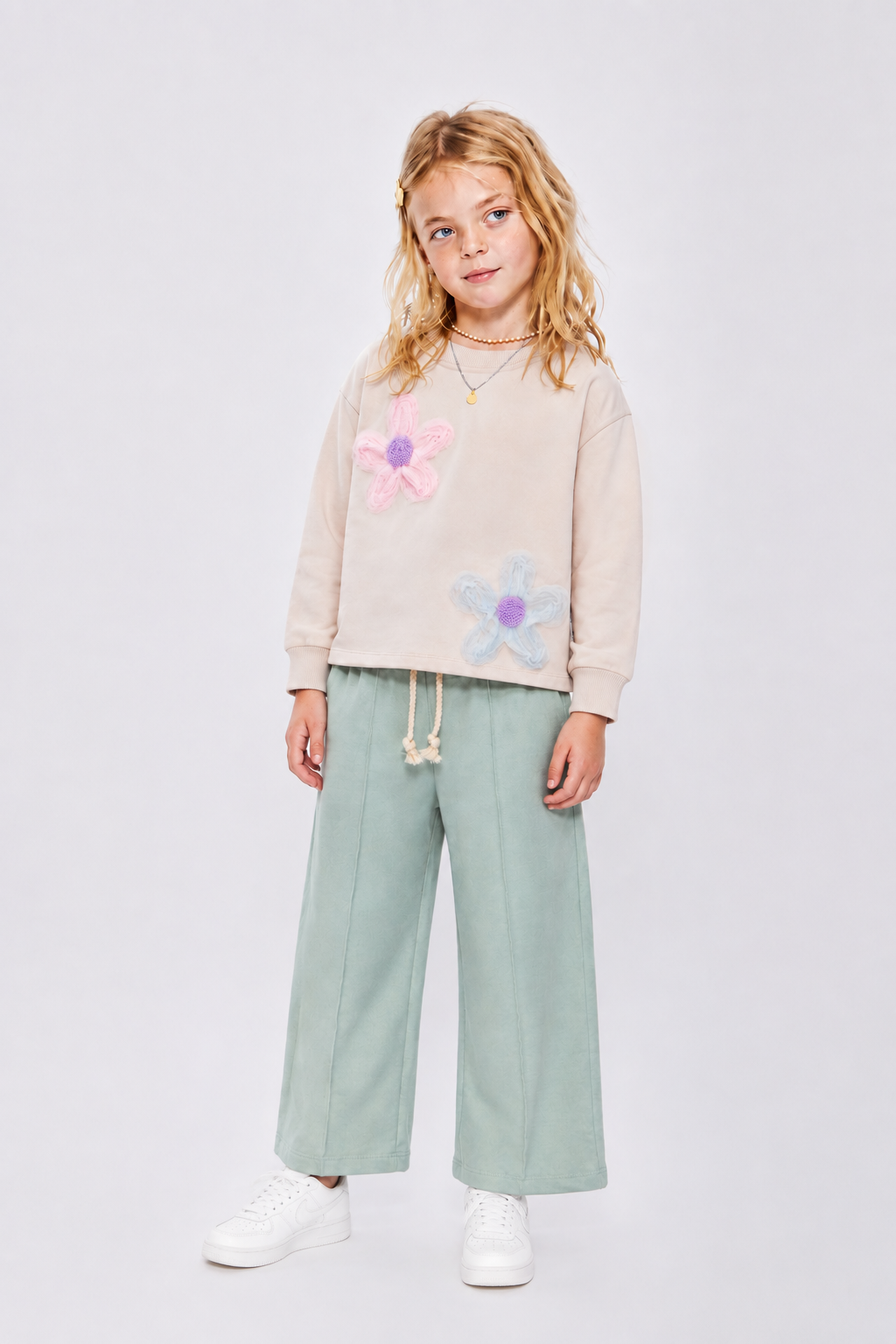 Ensemble Fille à fleurs Sweatshirt & Pantalon Large – Image 2