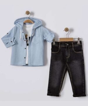 Ensemble Bébé Garçon avec Surchemise à Capuche Bleu Ciel