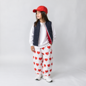 Ensemble fille gilet matelassé double face et pantalon cœur
