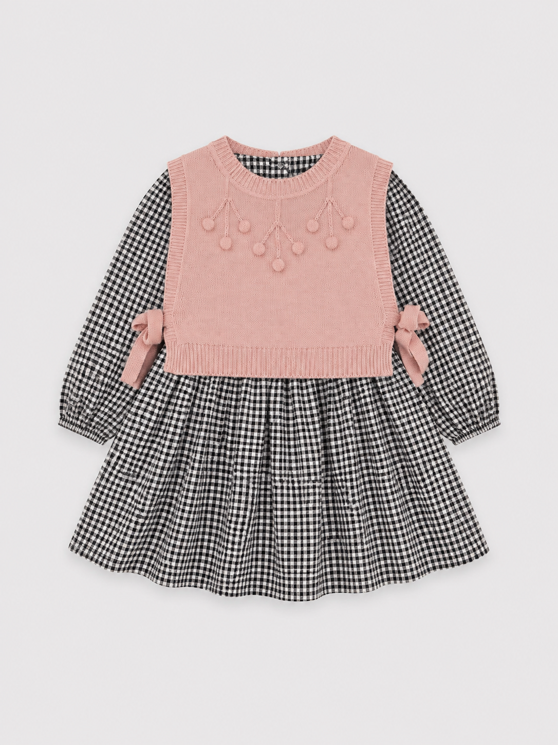 Robe fille à carreaux et gilet en maille – Image 2