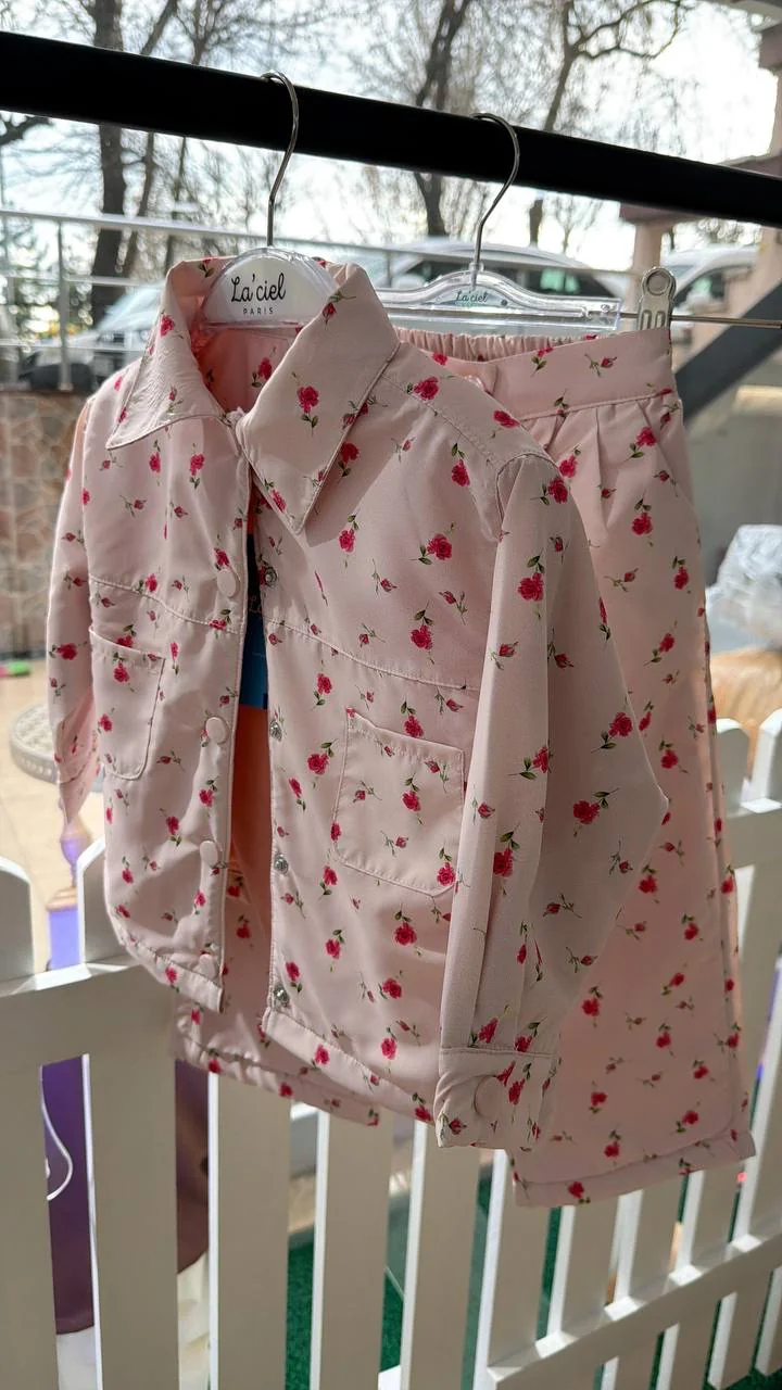 Ensemble fille fleuri veste et pantalon – Image 3