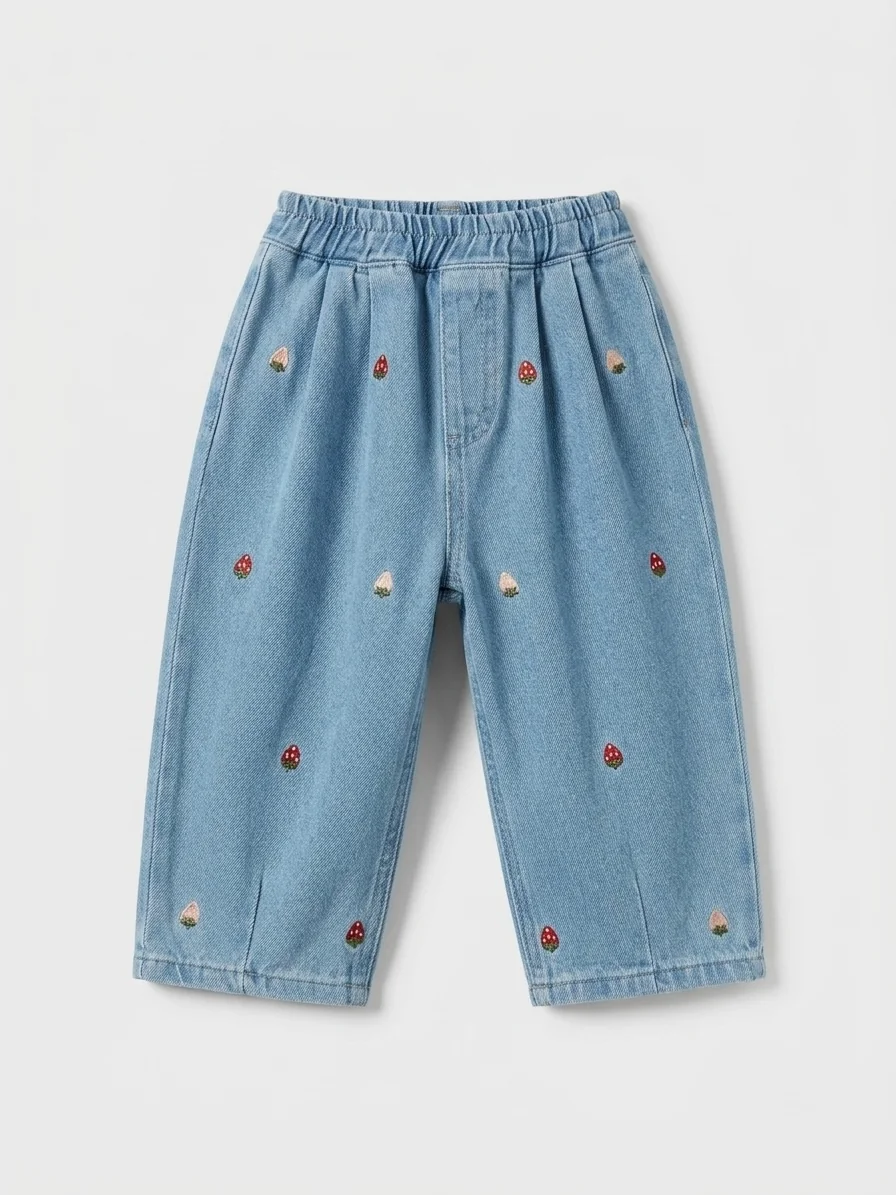 Ensemble fille gilet matelassé double face et jean fraises – Image 2