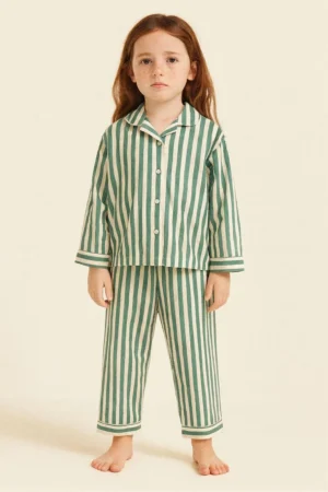 Ensemble pyjama rayé vert et blanc Unisex