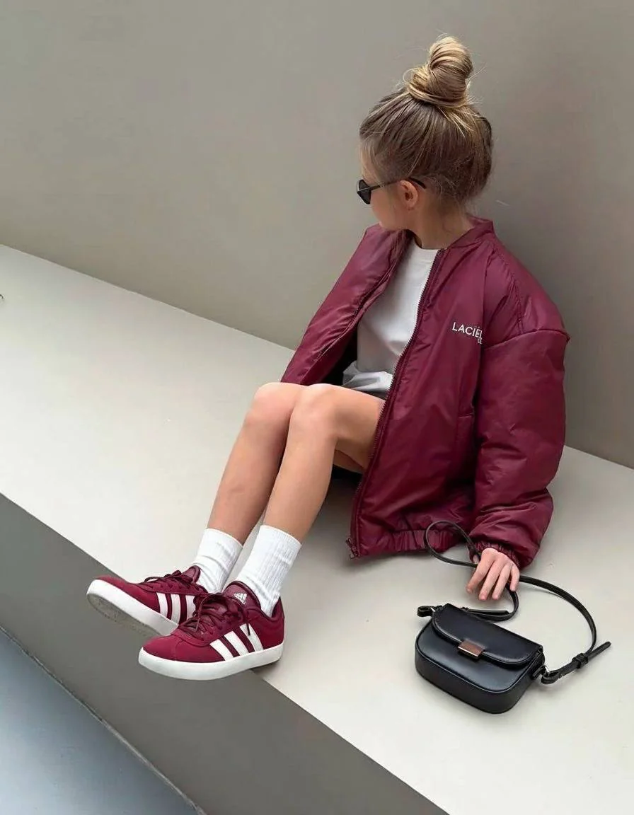 Ensemble fille jean et bomber bordeaux – Image 4