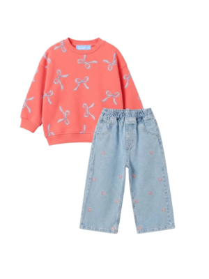 Ensemble fille sweat et jean brodé