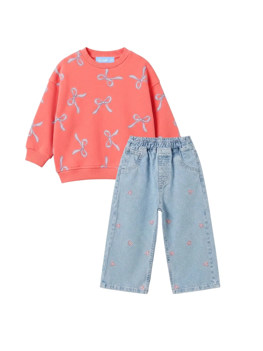 Ensemble fille sweat et jean brodé