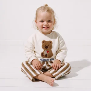 Ensemble bébé fille sweat ourson et pantalon rayé