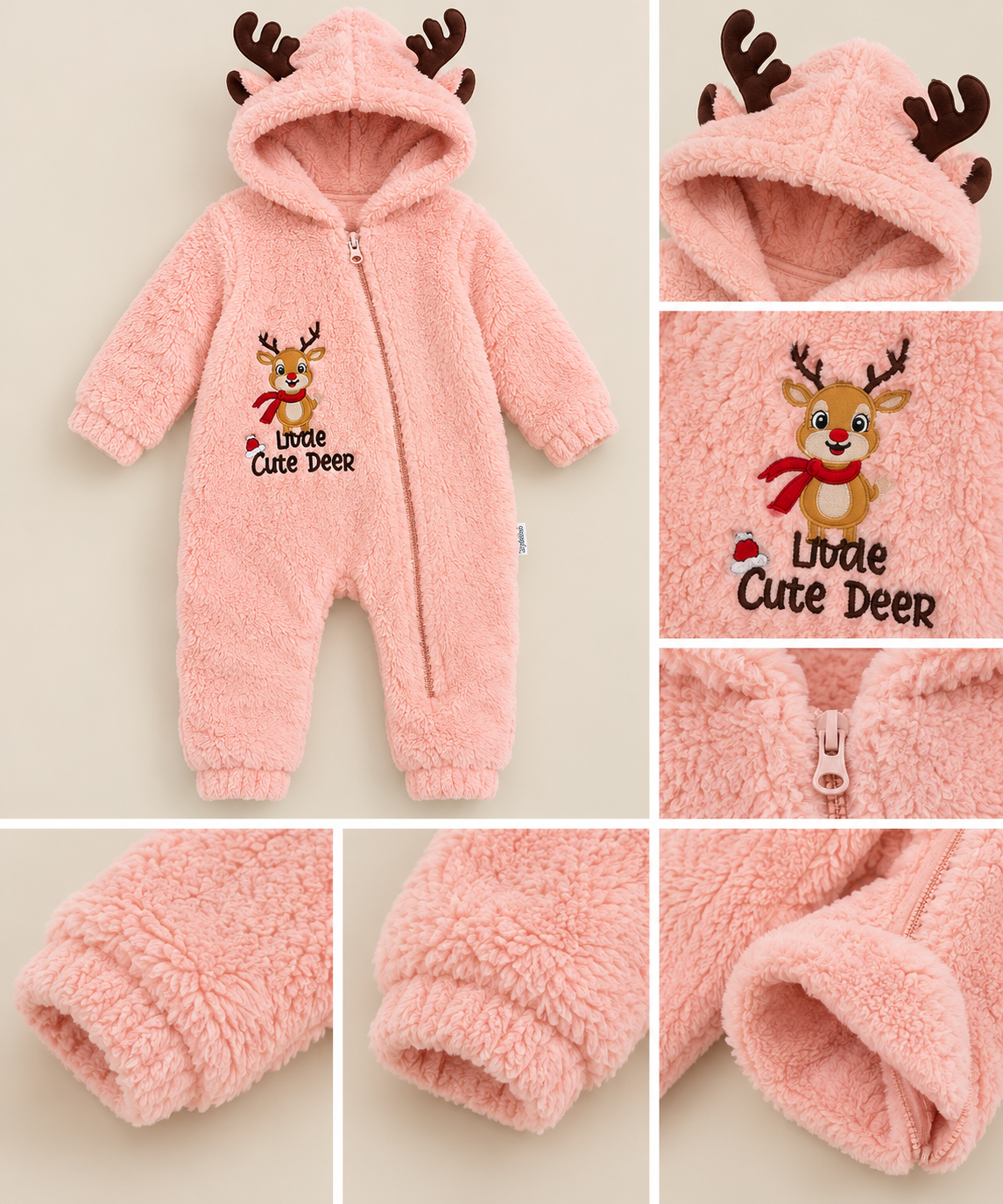 Grenouillère Bébé avec Capuche – Petit Renne Rose – Image 2