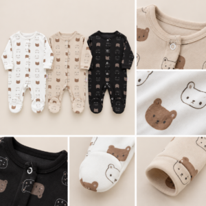 Lot de 3 Grenouillères Bébé – Motifs Petits Ours 🧸